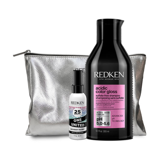 Set Brillo Intenso Cabello con Color Acidic Color Gloss Shampoo + One United